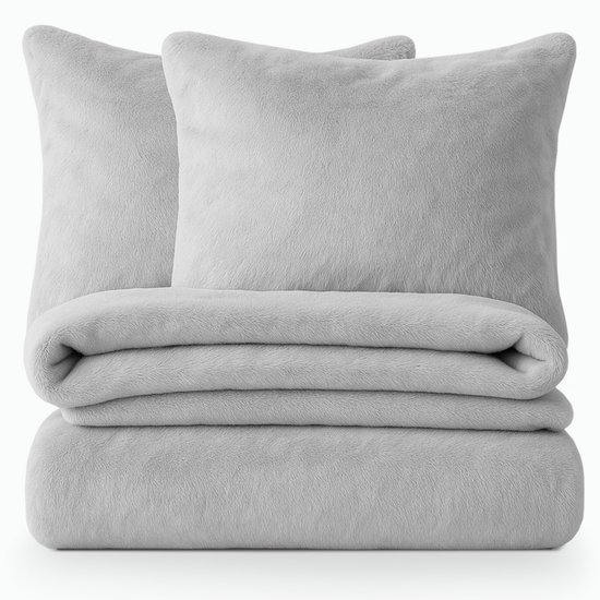 Decoware® Teddy Fleece Dekbedovertrek - Grijs - Tweepersoons - 200x220 cm + 2 Kussenslopen 60x70 cm - Dubbelzijdig - Heerlijk Warm van Merkloos