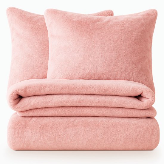 Decoware teddy fleece dekbedovertrek - licht roze - eenpersoons - 140x220 cm - 60x70 cm - kussensloop van Merkloos