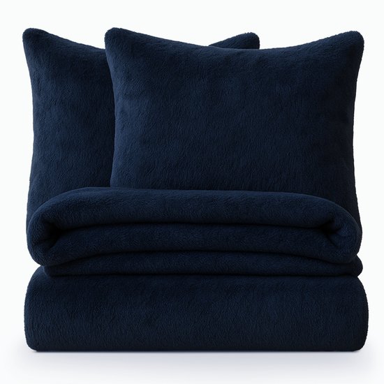 Decoware® teddy fleece dekbedovertrek - Navy - 1-persoons - 140x220 + 1st 60x70cm van Merkloos