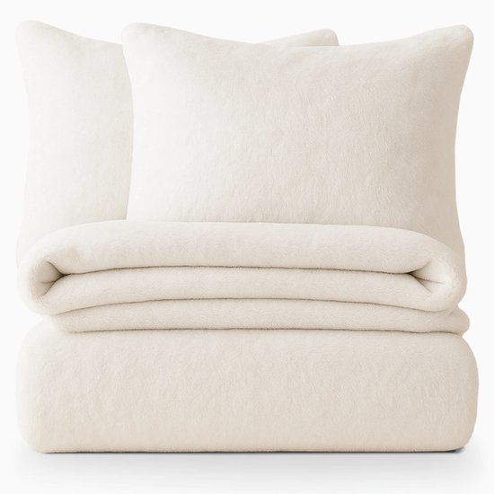 Decoware® Teddy Fleece Dekbedovertrek - Wit - Eenpersoons - 140x220 cm + Kussensloop 60x70 cm - Dubbelzijdig - Heerlijk Warm van Merkloos