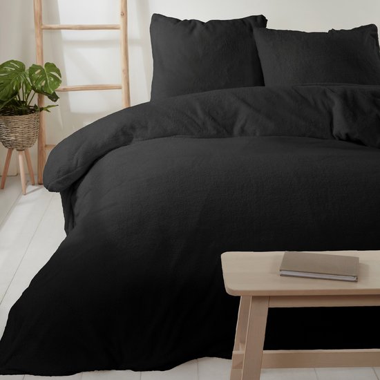 Decoware® Teddy fleece dekbedovertrek - Zwart - 260x220 + 2st 60x70 cm van Decoware