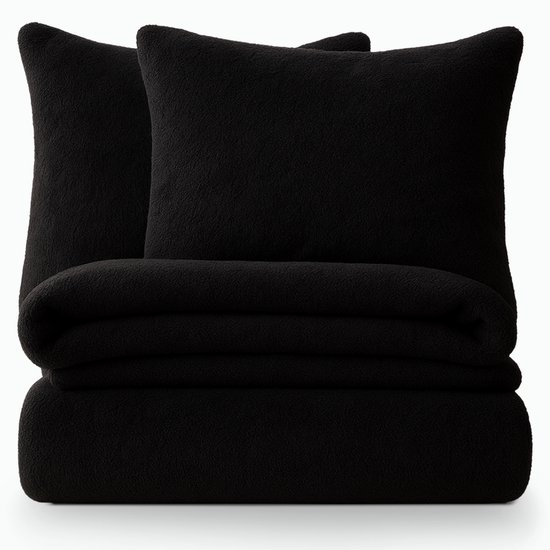 Decoware® Teddy Fleece Dekbedovertrek - Zwart - Lits-jumeaux - 240x220 cm + 2 Kussenslopen 60x70 cm - Dubbelzijdig - Heerlijk Warm van Merkloos