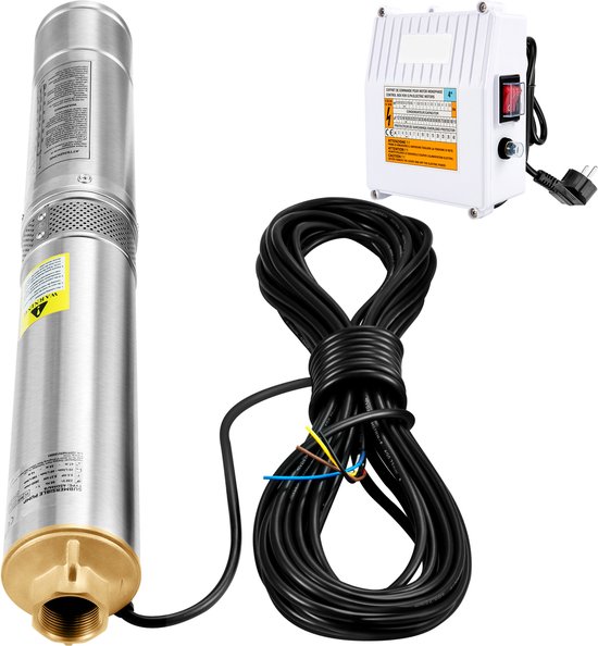 Deep Well Dompelpomp, 1100W 230V/50Hz, 190L/min 57 m opvoerhoogte, met 20 m kabel & externe regelkast, 10,2 cm roestvrijstalen waterpomp voor industrie, irrigatie van Merkloos