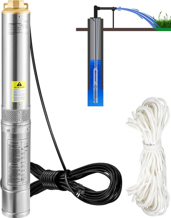 Deep Well Dompelpomp 750W 230V 105L/min Roestvrij Staal IP68 Waterproof, Secure Your Water Supply van Merkloos