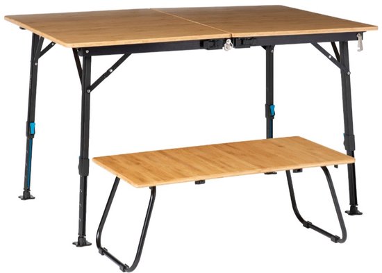 Defa Flex 3-in-1 Campingtafel – Bamboe Tafelblad – Verstelbare Hoogte – Opvouwbaar