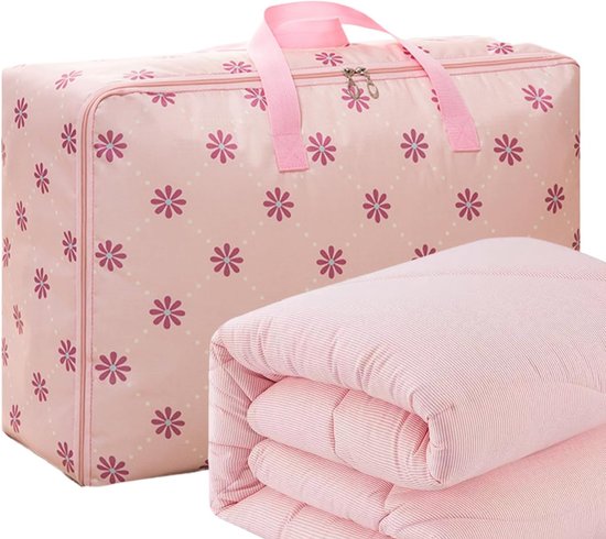 Dekbed Opbergtas - Beddengoed Opbergzak - Thuis Kast Reizen - Ritssluiting Bescherming - 55x33x20cm - Roze zon