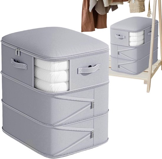 Dekbed Opbergzakken - Beddengoed Organizer - Ruimtebesparend Opbergen - Grote Capaciteit - 54x42x60cm - Grijs
