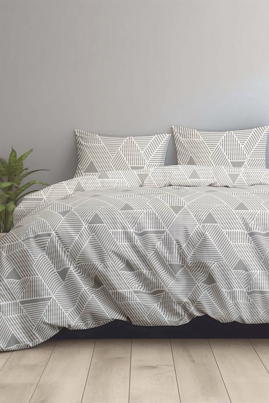 Dekbedovertrek 100% Katoen Premium - 200 x 200(220)cm - Triangle GreySand van Merkloos