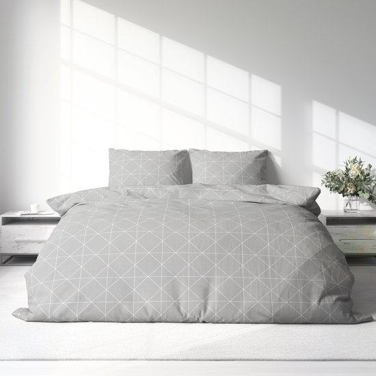 Dekbedovertrek 100% Katoen Premium - 240 x 220cm (Lits-jumeaux) - Ruiten Grijs van Woon Q.