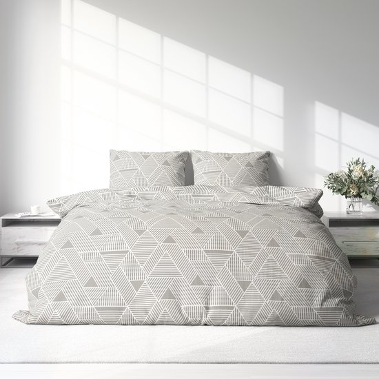 Dekbedovertrek 100% Katoen Premium - 240 x 220cm (Lits-jumeaux) - Triangle GreySand van Merkloos