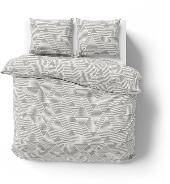 Dekbedovertrek 100% Katoen Premium - 240 x 260 cm - Extra breed - Triangle GreySand van Merkloos