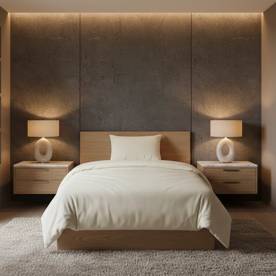 Dekbedovertrek 140 x 200 - Katoen - Satijn gestreept - Hotel - Creme van Merkloos