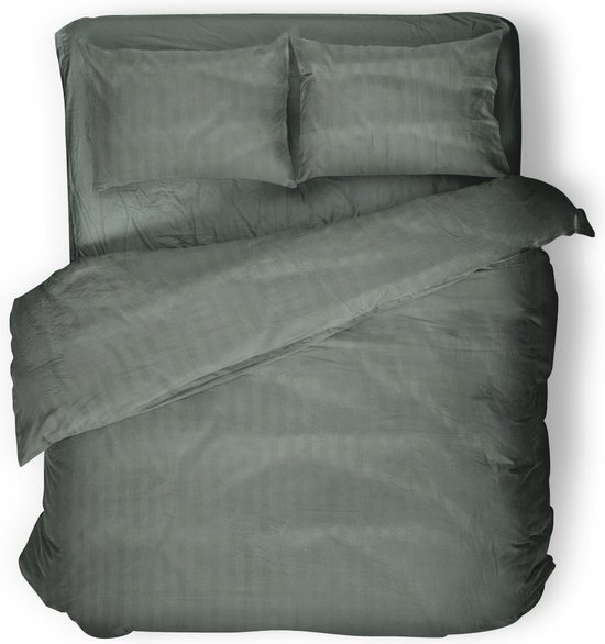 Dekbedovertrek - 140x200/220 - Uni - Satijnstreep / Satijn Streep - Hotel Kwaliteit Satin Stripe - Olive Green van Merkloos