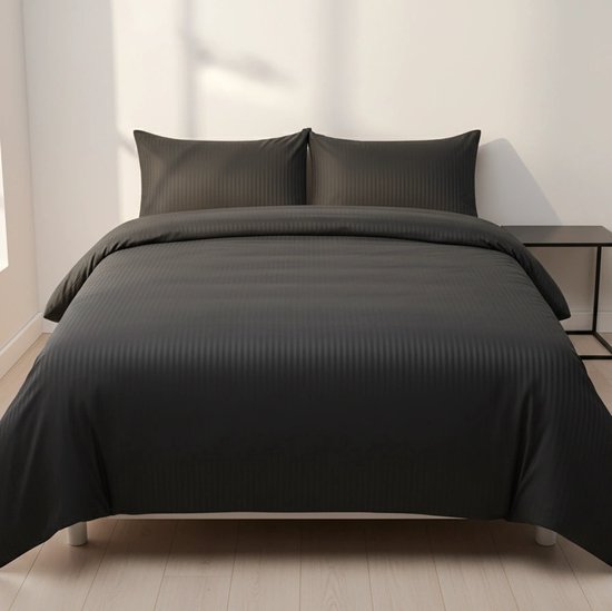 Dekbedovertrek 240x220 - Katoen - Satijn Gestreept - Hotel - Antraciet van Merkloos