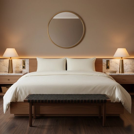 Dekbedovertrek 240x220 - Katoen - Satijn gestreept - Hotel - Creme van Merkloos