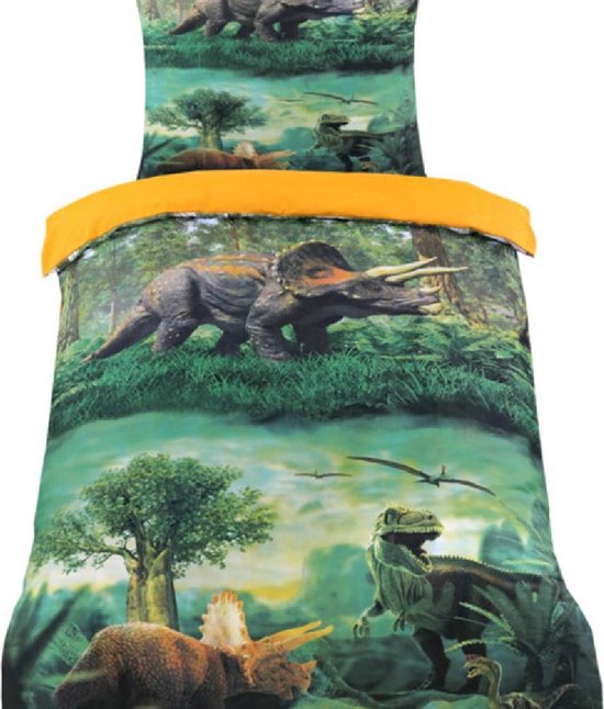 Dekbedovertrek -Dinosaurussen Multi Kleur - Eenpersoons -140x220-cm + 1 kussensloop 60x70cm van Good Morning Pebbles