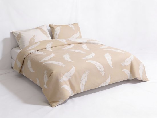 Dekbedovertrek Feathers ecru 200x200/220cm van Merkloos