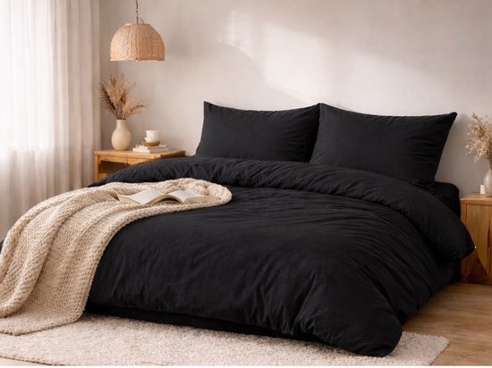 Dekbedovertrek Flanel Effen Zwart 140x200/220 cm + 1 kussensloop van Merkloos