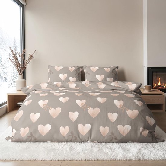 Dekbedovertrek Flanel - Winter - 2 personen - 200 x 200 cm - Hartjes