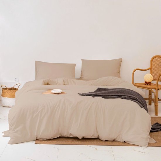 Dekbedovertrek - Lits Jumeaux - Tweepersoons - 220x240 cm + 2 Kussenslopen 60x70 - Beige - 100% Katoen - Ademend & Comfortabel - Hoogwaardige Kwaliteit van Merkloos