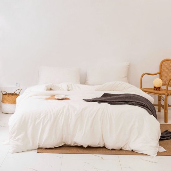 Dekbedovertrek - Lits Jumeaux - Tweepersoons - 220x240 cm + 2 Kussenslopen 60x70 - Wit - 100% Katoen - Ademend & Comfortabel - Hoogwaardige Kwaliteit van Merkloos