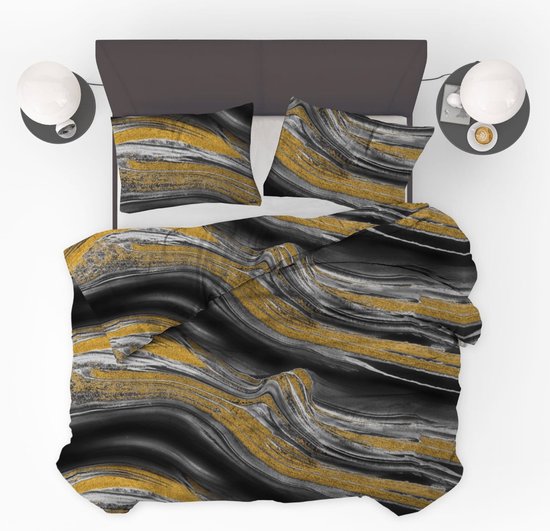Dekbedovertrek Marble Black Gold - 240x200/220cm + 2 kussenslopen - 100% Perkal Katoen van Merkloos