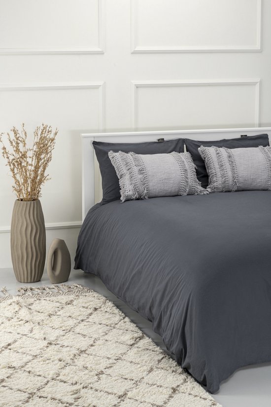 Dekbedovertrek met klittenband - grijs dekbedovertrek - 100% katoen - dekbedovertrek met kussensloop - 240 x 220 cm - Lits-jumeaux van Wendigo Bedding