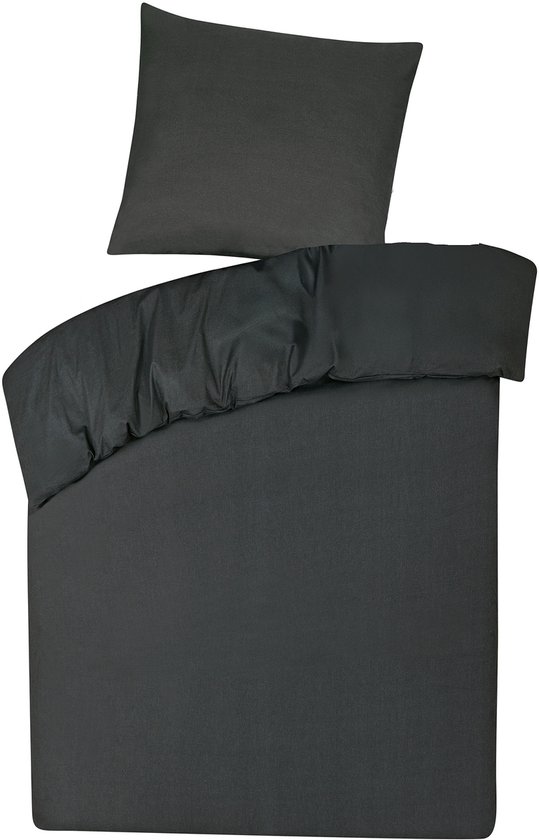 Dekbedovertrek met ritssluiting - 100% katoen - 2-delig 140x200 + 1 stuk kussensloop 80x80 - antraciet van Merkloos