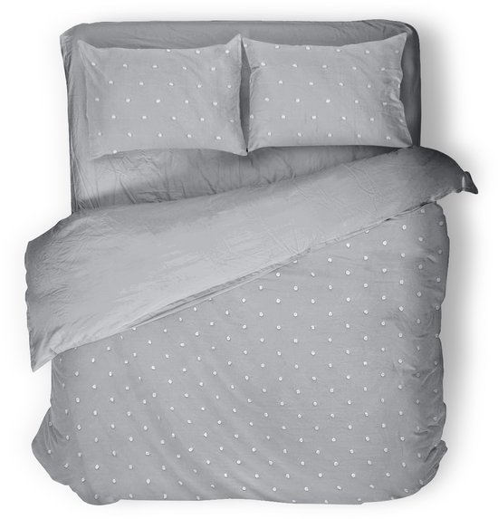 Dekbedovertrek Microvezel Tufted Luna Dots - 200x200/220cm - Grey