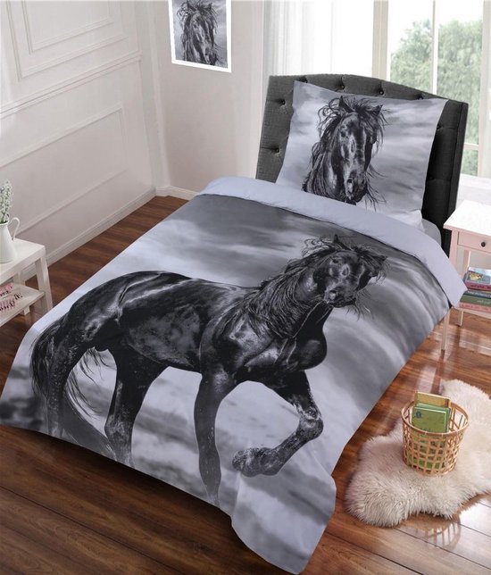 Dekbedovertrek Paarden Grijs - eenpersoons - 140x200/220 cm van Good Morning