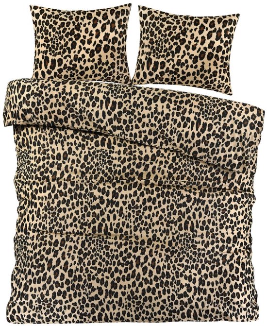 Dekbedovertrek Panter Beige Bruin 200x200/220 - 100% Katoen - Panterprint - Ademend van Merkloos