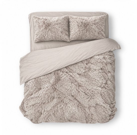 Dekbedovertrek Teddy Pluche Long Hair - Sand - Dekbedovertrek 200x200/220cm - 100% Teddy Pluche - Tweepersoons dekbedovertrekken - 200x220cm - Teddy Dekbedovertrek - Fluffy Dekbedovertrek - Effen Dekbedovertrek