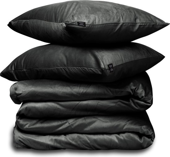 Dekbedovertrek Velvet Couture - Fluweel - Dekbedovertrek - 240x200/220 cm - Tweepersoons - Zwart - instopstrook - Fluweel Zacht - Afgewerkt met Drukknoopjes van Sleeptime Couture
