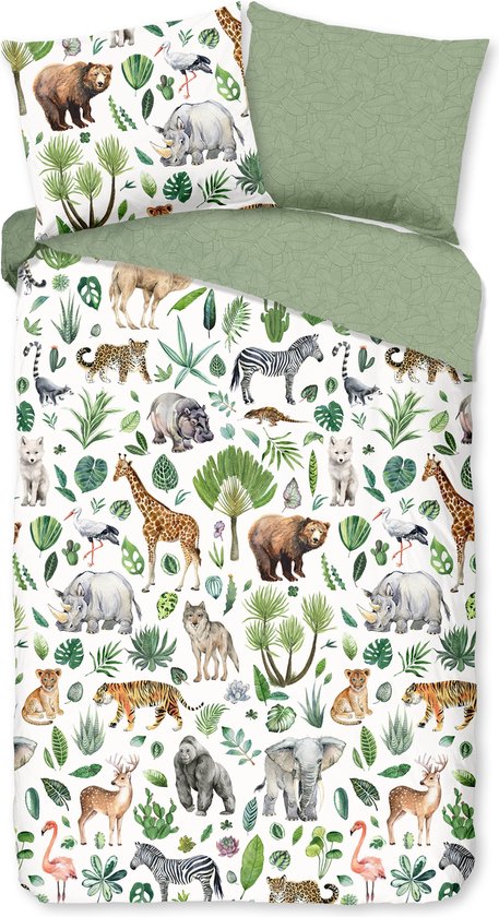 Dekbedovertrek voor Kinderen - 100x135 cm - Afrikaanse Dieren Print - Multi - 1 Persoons - 100% Katoen van Merkloos