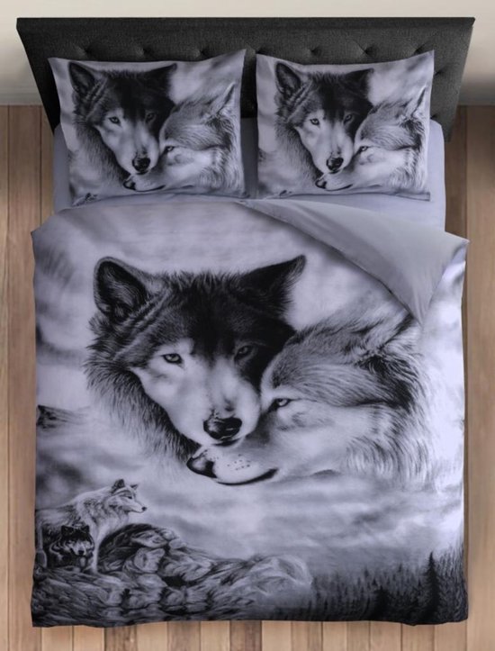 Dekbedovertrek Wolf Grijs – 2-persoons - Lits-jumeaux - 240x200/220 cm van Merkloos