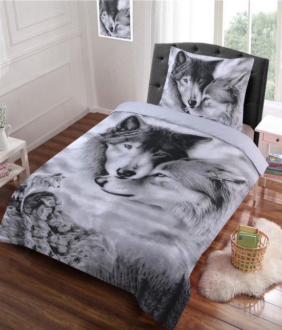 Dekbedovertrek Wolf Grijs - eenpersoons - 140x200/220 cm van Merkloos