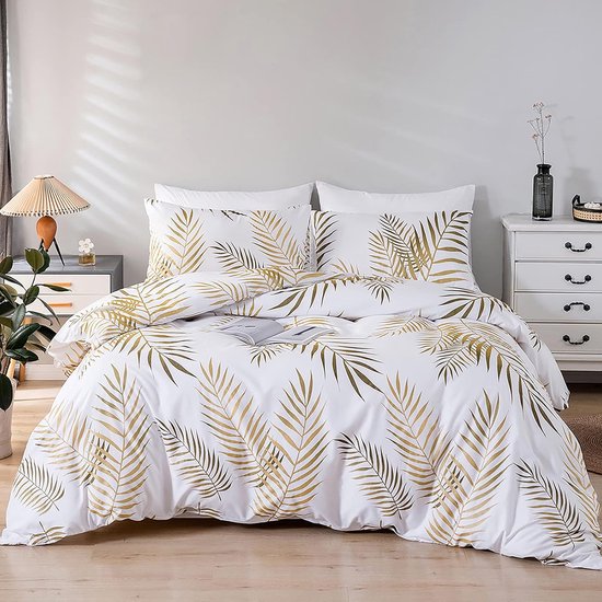 Dekbedovertrekset met tropisch palmbladerenpatroon - 200 x 220 cm - 2 kussenslopen 80 x 80 cm - onzichtbare ritssluiting - 100% microvezel - eigentijds