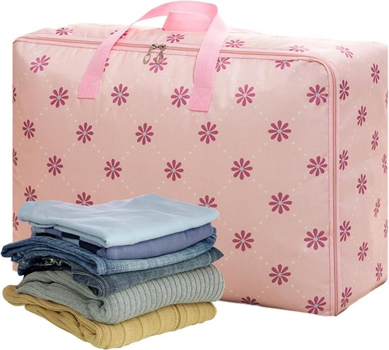 Dekens Opbergzak - Dekbed Opberger - Kleding Opbergen - Versterkt Draagvermogen - 55x33x20cm - Roze