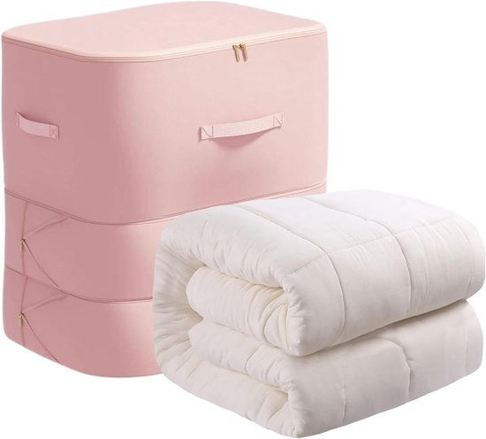 Dekens Opbergzakken - Beddengoed Organizer - Ruimte Besparen - Transparant Venster - 61 cm - Roze