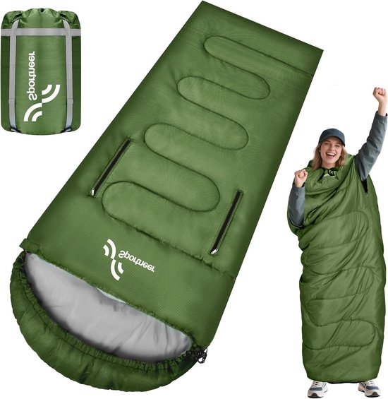 Dekenslaapzak 3-4 seizoenen - Kampeerslaapzak Outdoor - Kamperen en Reizen - Waterdicht en Lichtgewicht - 220 x 84 cm - Groen