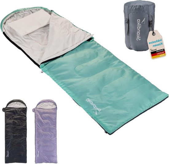 Dekenslaapzak 3 seizoenen - Outdoor slaapzak - Kamperen en reizen - Inclusief hoofdkussen - 220 x 75 cm - IJsblauw