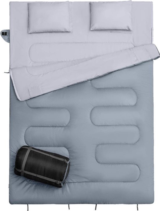 Dekenslaapzak slaapzak dubbele slaapzak winter volwassenen voor 2 personen en draagtas, aangename temperatuur voor outdoor kamperen