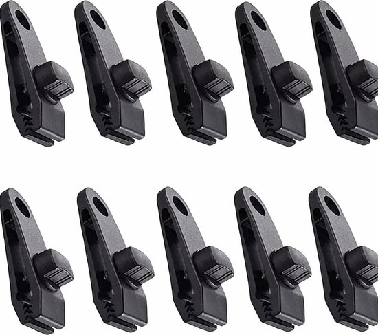 Dekzeilclips 10 stuks - tentclip luifelclip - campingluifelclip - dekzeilclip dekzeilclip - outdoor activiteitenclip luifel - zwart van Merkloos