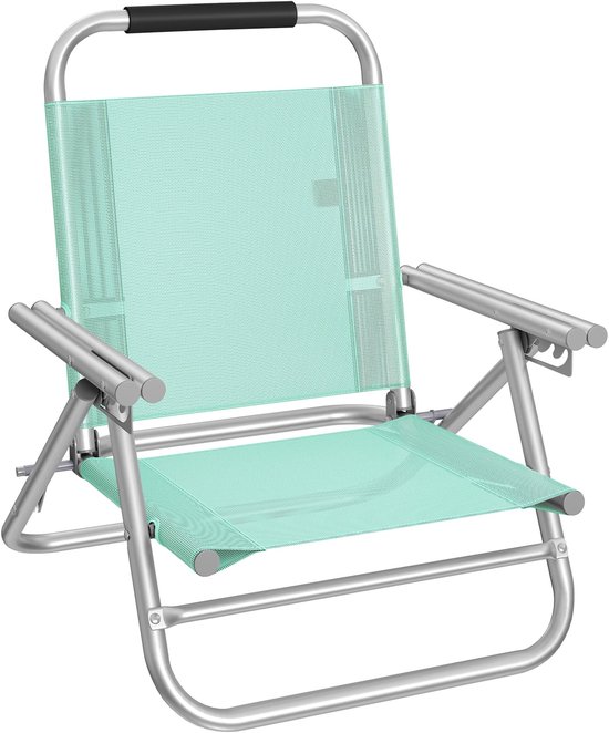 Delightness Strandstoel - Opvouwbaar - 4 Standen Verstelbaar - Strand - Buiten - Laag Zitje - Relaxstoeltje - 57x59x71cm - Groen