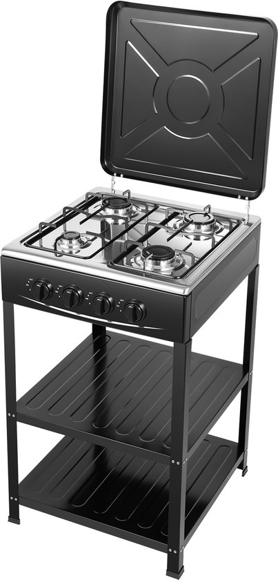 Deliqa camping kooktoestel - camping gasfornuis - 4 pitten - draagbare BBQ / grill - picknicken - 79 x 49 x 49 cm van Merkloos