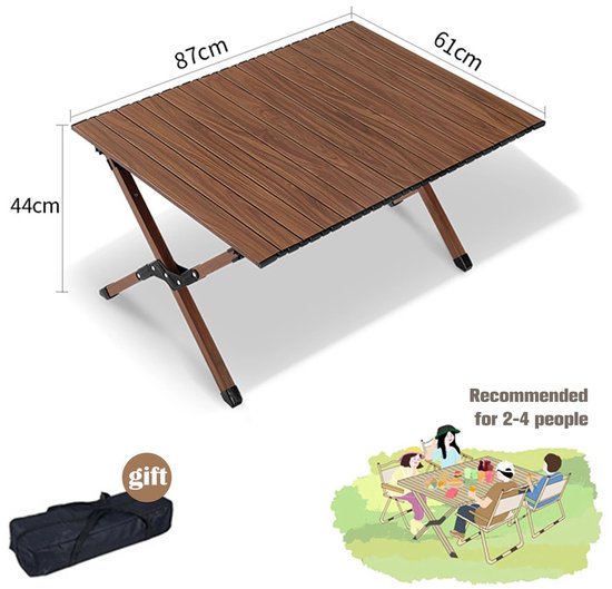 Deliqa campingtafel - inklapbare campingtafel - bruin - 87 cm - campingtafeltje inklapbaar - lichtgewicht - campingtafel inklapbaar - voor verjaardagen / feesten / camping / picknicken