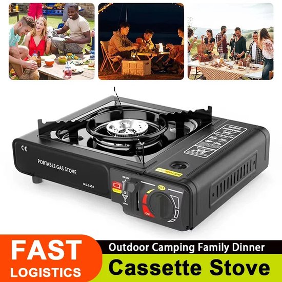 Deliqa gas kooktoestel - draagbare kookpit op gas - gasbqq - camping kookstel - buitencamping bbq - zwart - met accessoires - gasfornuis van Merkloos