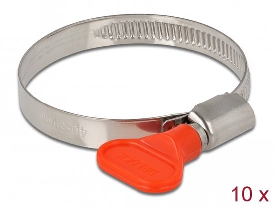 Delock Butterfly Hose Clamp 40 - 60 mm 10 pieces red van DeLOCK