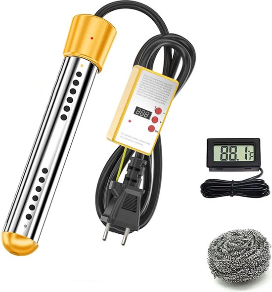 Deluqse Dompelaar - 2000W - Emmerdompelaar - Dompelaar voor Zwembad - Reisdompelaar - Met Staalspons en Thermometer - Dompelaar Waterkoker - Zwembad Verwarming - Water Verwarmer van Deluqse