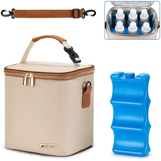 Deluqse Kolftas & Koeltas Moedermelk – Lekdicht – Inclusief Koelelement – Voor 6 babyflessen (tot 270 ml) – Verstelbare schouderriem van Little Dutch